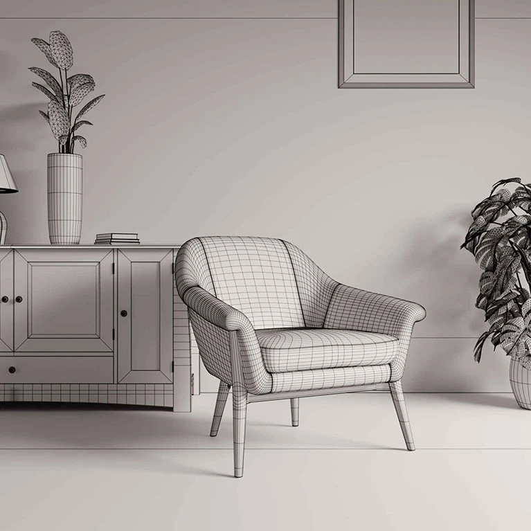 Chair Lifestyle CGI wairframe