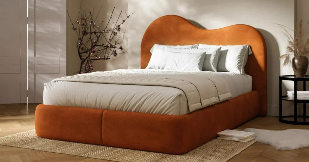 Curved Bedhead Boucle bed angle