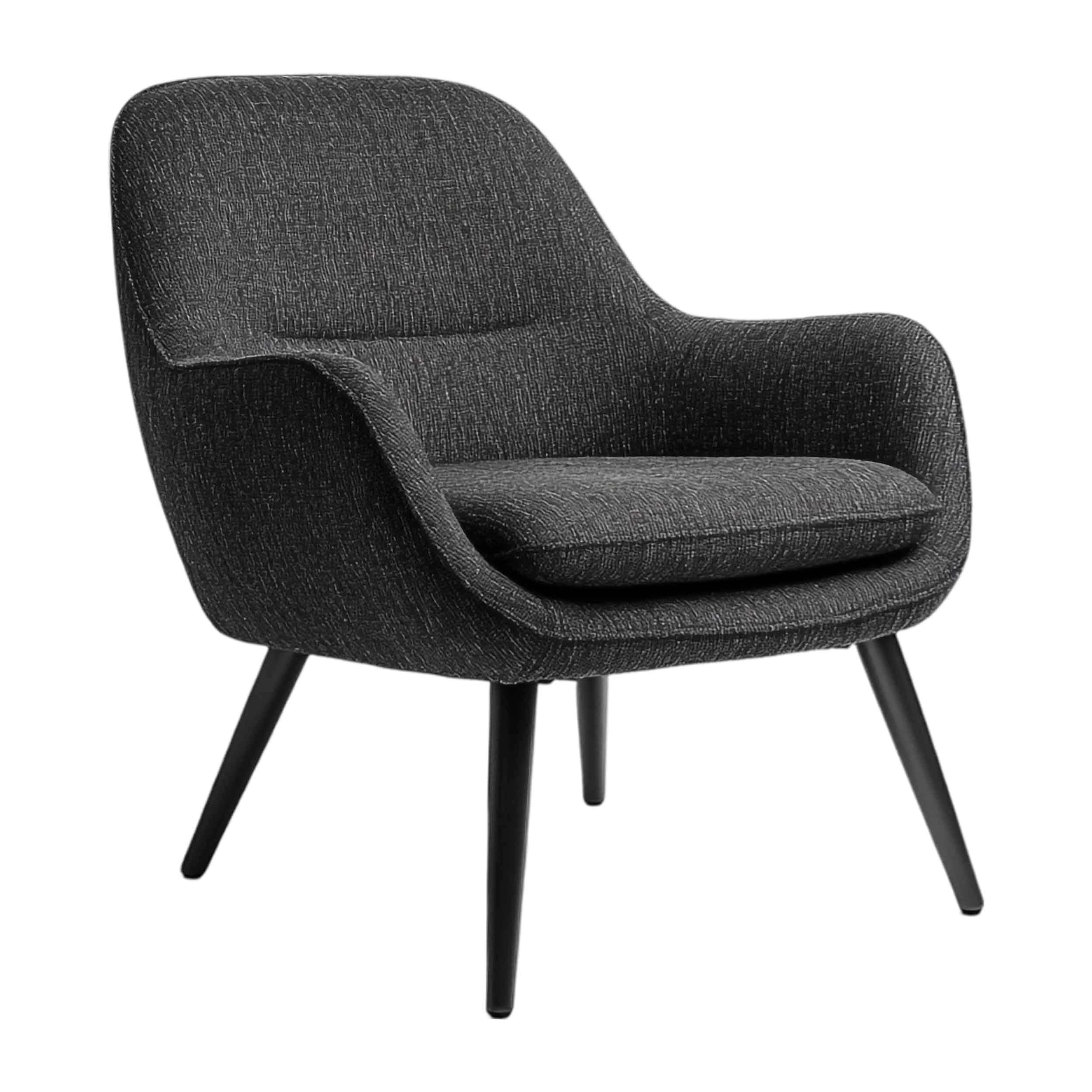 A stylish black chair with a dark gray upholstered seat, perfect for showcasing in product 3D modeling