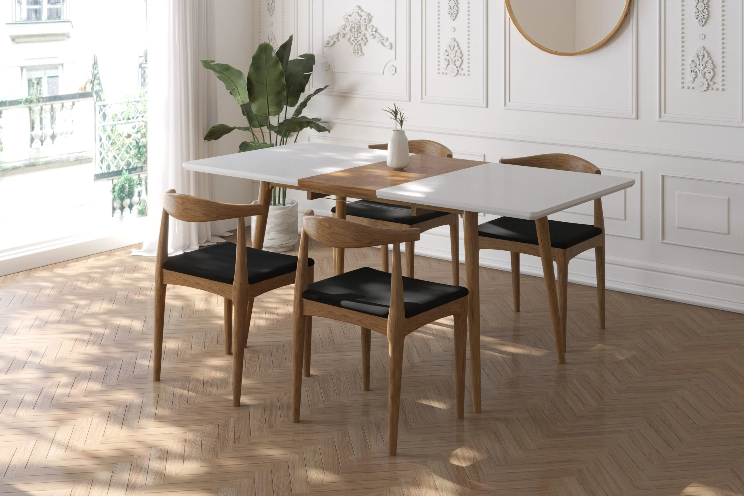 Wooden Dining and Chair Cozy Angle scaled 1