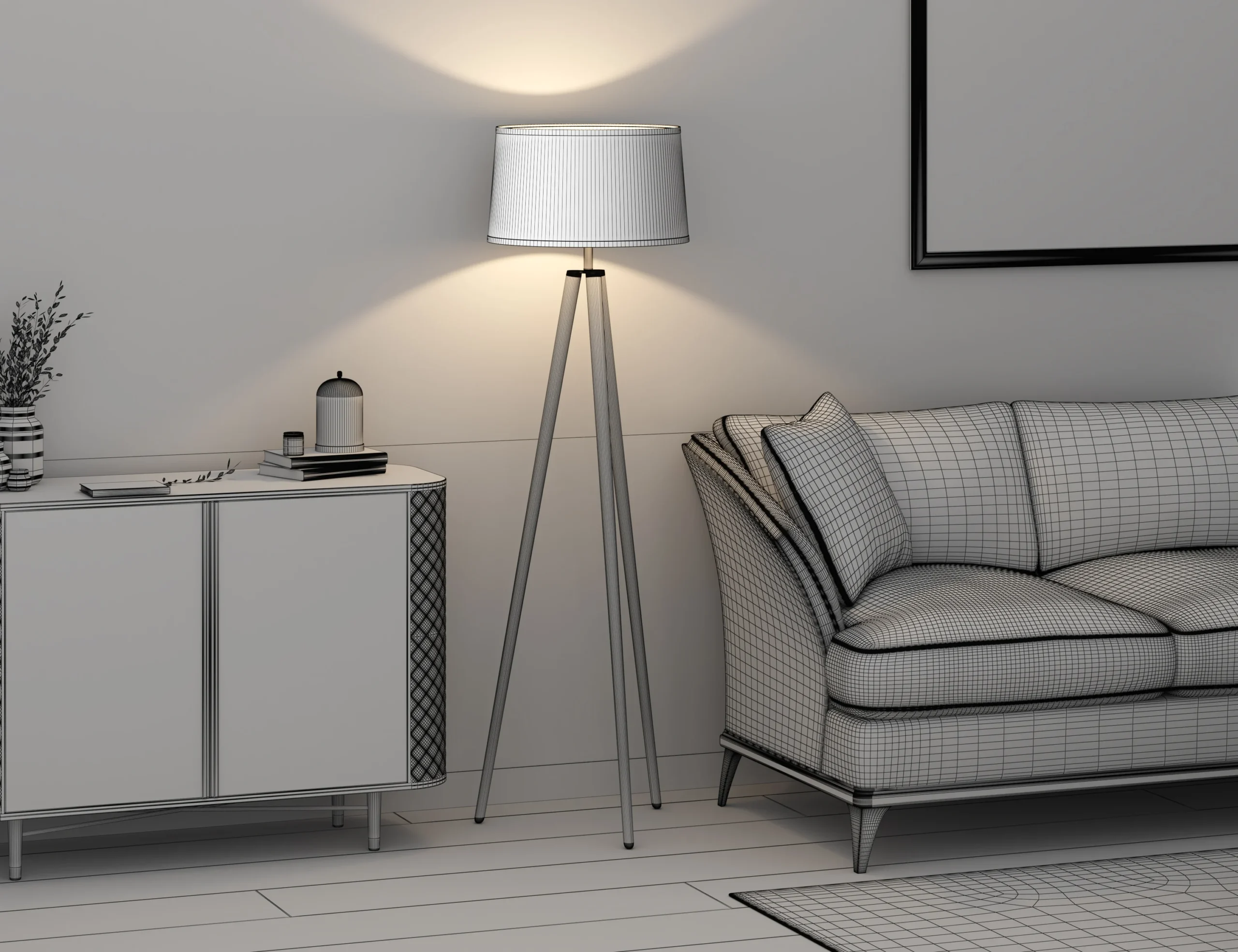 01 Modern Floor Lamp Cozy Angle Wireframe scaled