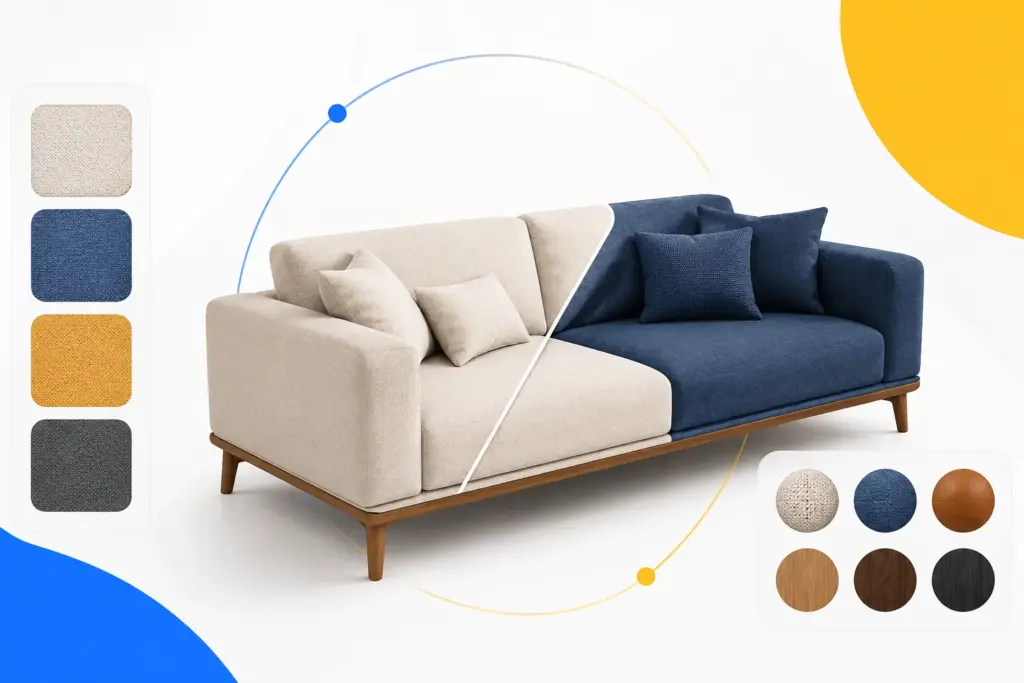 Furniture Fabric & Finish Swaps in 3D for Product Variants